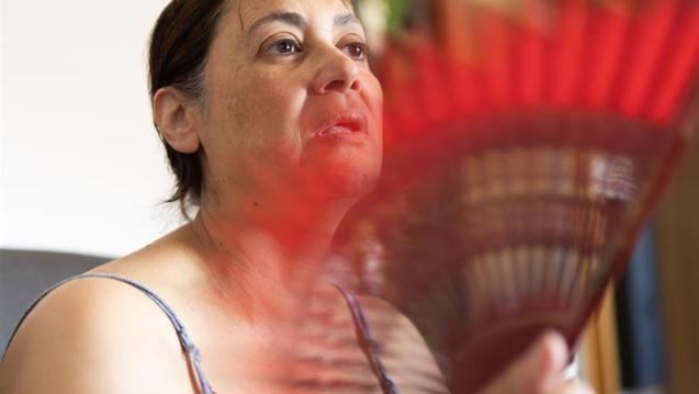 Woman who is fanning herself in hot weather