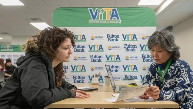 A VITA volunteer works with a taxpayer in Lancaster County, Pennsylvania.