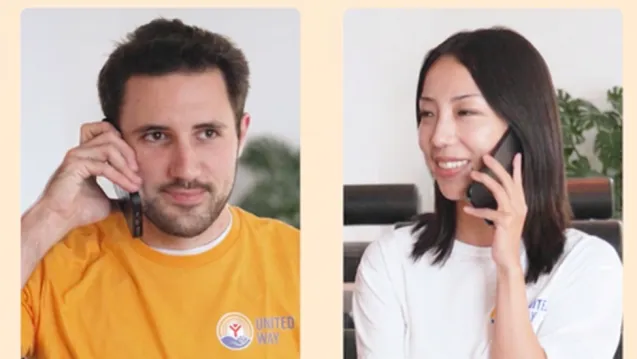 Two people talking on phones