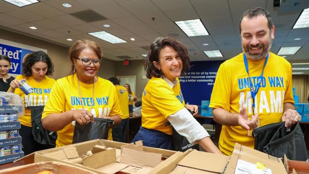 United Way Miami staff assemble hurricane emergency kits