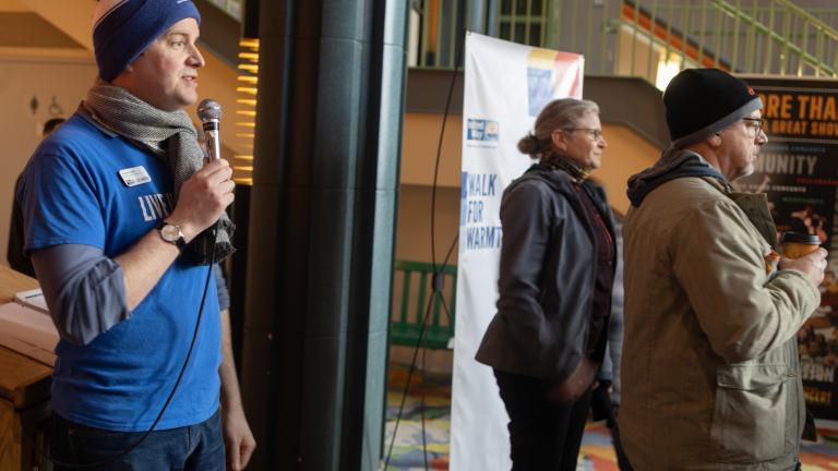 Man speaking into a microphone