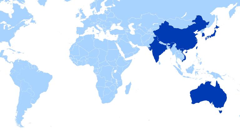 Map highlighting countries United Way serves in Asia and the Pacific