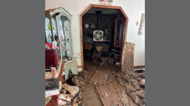 The inside of a home with flood damage