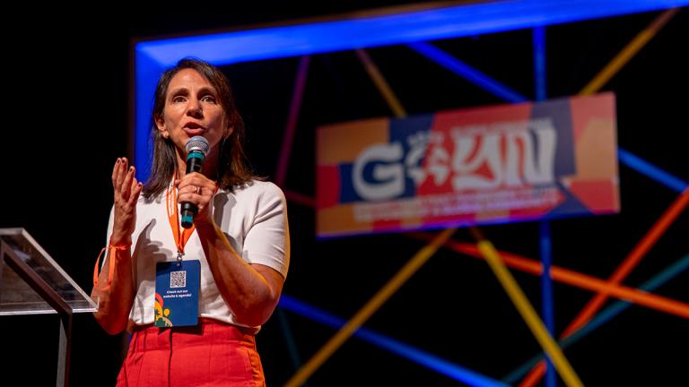 Gabriella Bighetti, CEO of United Way Brazil, delivering the closing address of the GOYN convening. 