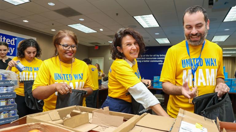 United Way Miami staff assemble hurricane emergency kits