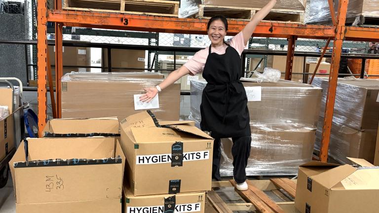 Volunteer sorting boxes