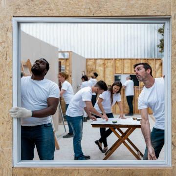 Volunteers rebuilding a home