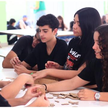Students working on a project together