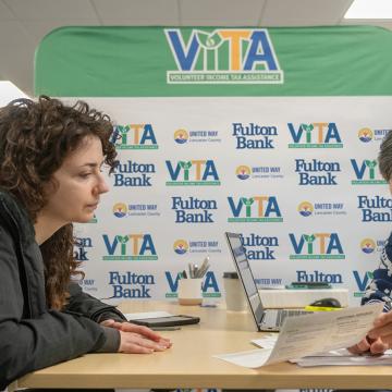 A VITA volunteer works with a taxpayer in Lancaster County, Pennsylvania.