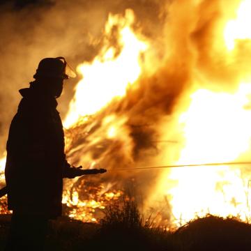 Fireman battling a blaze