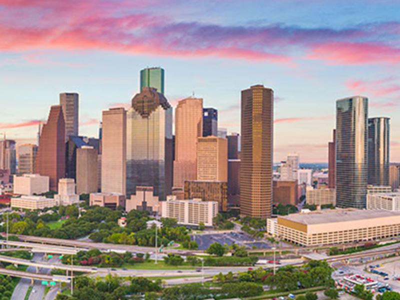 Houston skyline at sunset