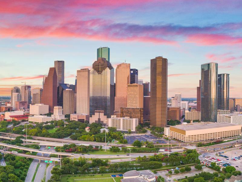 Houston skyline at sunset
