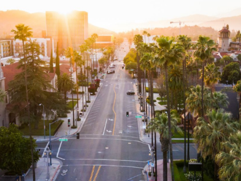 Downtown Riverside, California at sunset