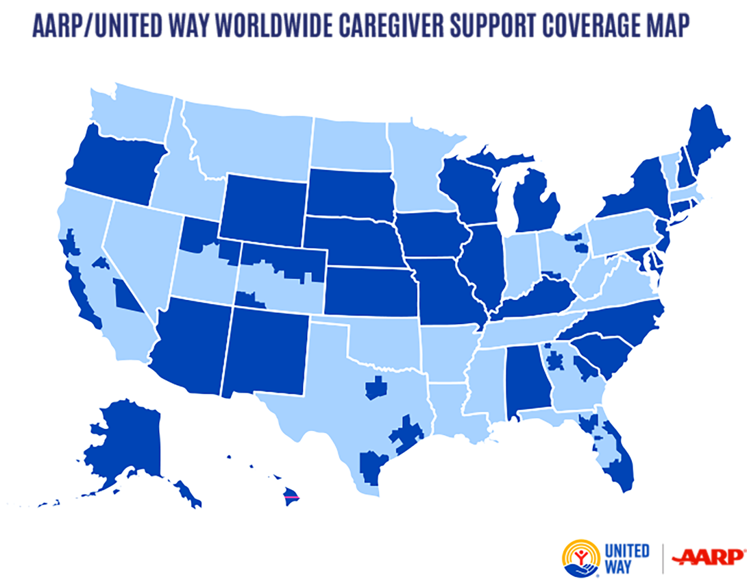 AARP and United Way Caregiver Support Coverage Map