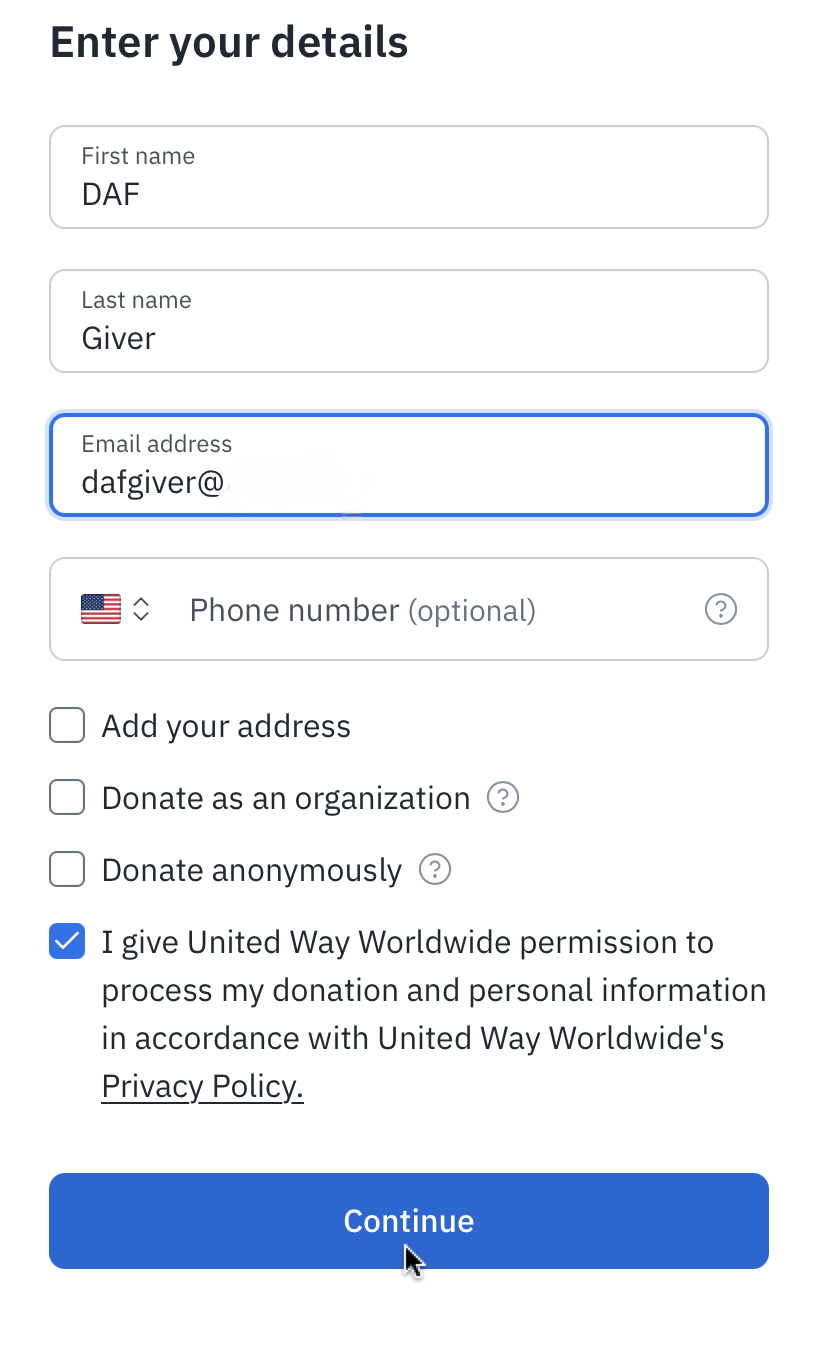 Screenshot showing Enter your details screen